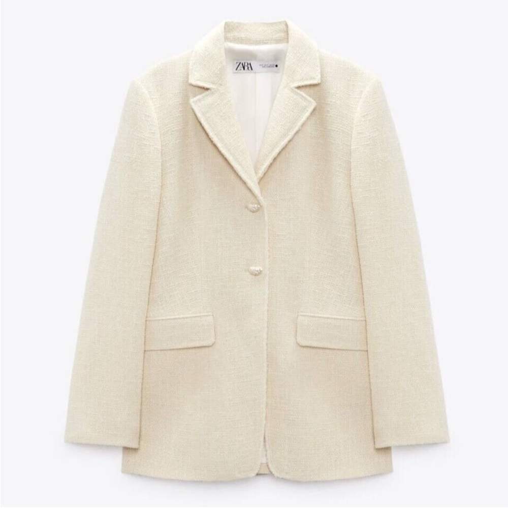 Zara limited edition Cream Women's double breasted Blazer with pearl button - Picture 6 of 11
